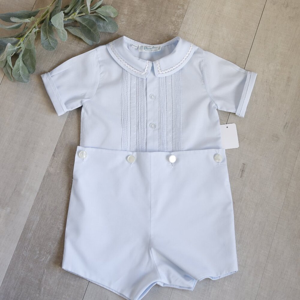 Blue Heirloom Ric-Rac Bobby Suit Feltman Brothers White Trim 24 Months NEW